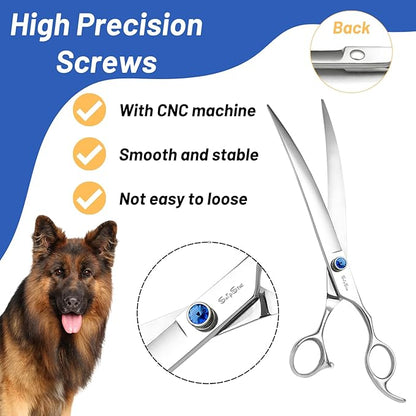 10inch Curved Dog Grooming Scissors Professional,VG10 Steel Dog Scissors for Grooming,30 Degree Bend,Sharp Blade with CNC Screw and Round Blunt Tip,Pet Grooming Shears for Medium and Large Dogs Cats