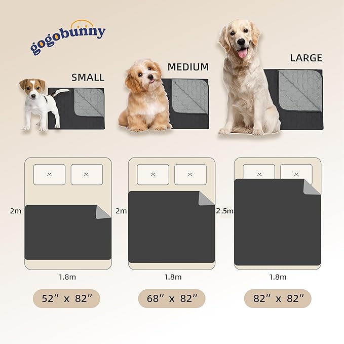 gogobunny 100% Double Sided Waterproof Dog Blanket Soft Pet Bed Cover Reversible Protect Furniture Couch Sofa Car for Puppy Large Dog Cat (Dark Charcoal/Light Charcoal, 68x82 Inch (Pack of 1))