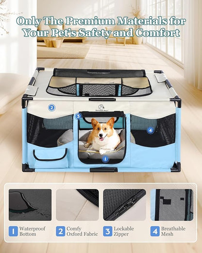 Dog Playpen, Sturdy Puppy Playpens, 32x24x22 Portable Soft Cat Kennel Crate, Indoor & Outdoor Pet Pen with PVC Pipe Frame, Lightweight Cage for Small Animals with Carrying Bag