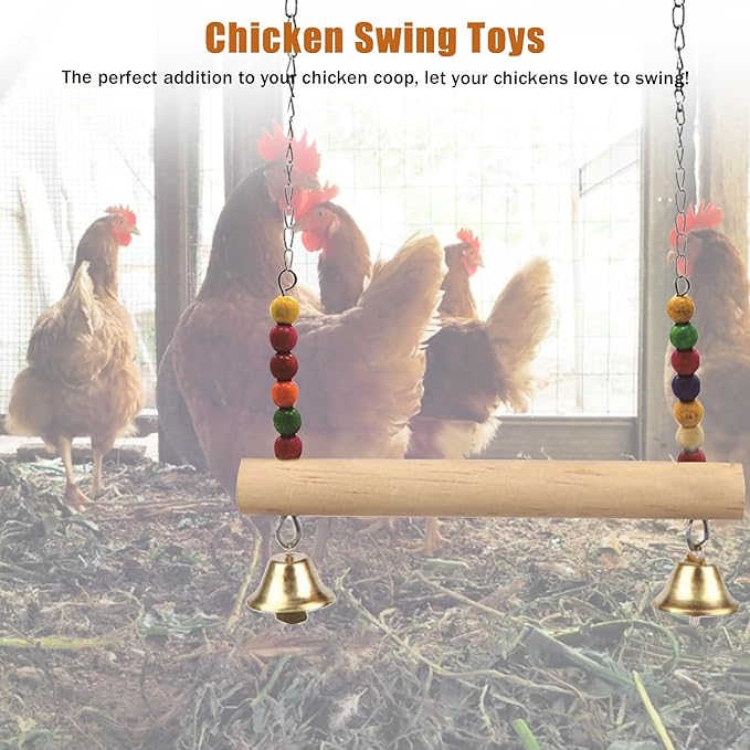 Chicken Bird Swing,Chicken Perch,Natural Wooden Swing Toys,Wood Stand for Chick,Safe and Relief of Stress,Chicken Coop Accessories,Coop Swing for Chicken Bird,Parrot,Hens (B)