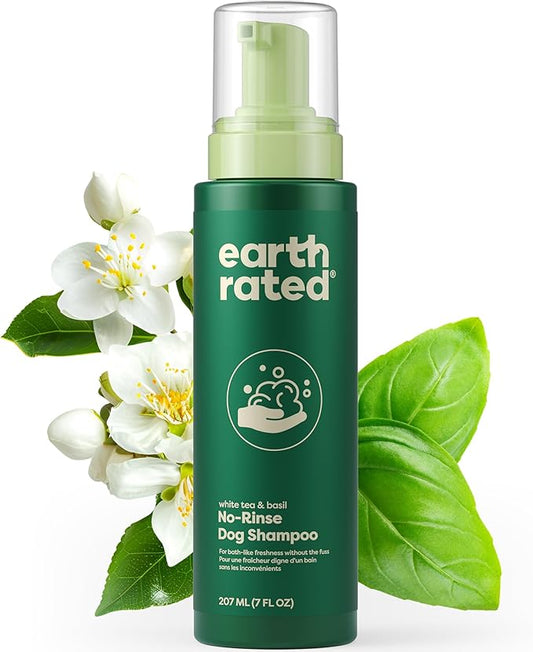 Earth Rated Waterless Dog Shampoo, Convenient No-Rinse Wash for Cleaning, Conditioning & Detangling, for All Coat Types, Refreshing White Tea and Basil Scent, 7 oz