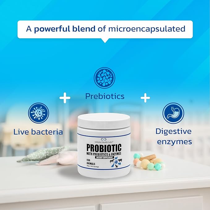 Probiotics for Dogs and Cats - Vet Formulated Pet Prebiotic & Enzyme Powder for Digestive, Gut & Immune Health - 1600 Servings (400 g)