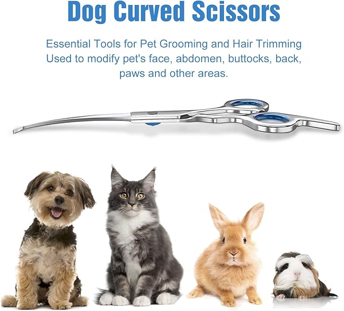 7.5" Curved Dog Grooming Scissors with Safety Round Tips, Light Weight Professional Pet Grooming Shears Stainless Steel for Dogs Cats Pets