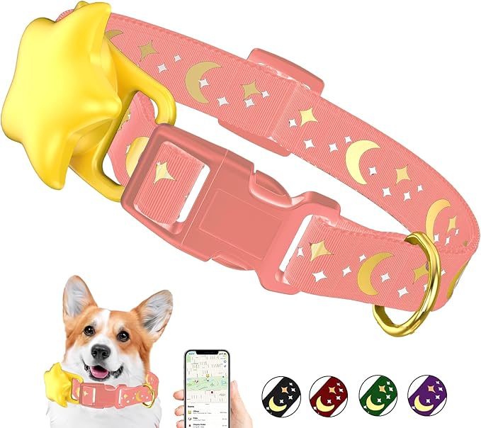 Airtag Dog Collar, Dog Collar for Large Dogs, Dog Collars for Medium Dogs, Dog Collars for Small Dogs with AirTag Holder Case, Dog GPS Tracker Collar (Pink, Small)