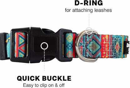 Downtown Pet Supply - Best, Cute & Fancy Dog Collar - Lightweight Adjustable Dog Collar with Quick Buckle & D-Ring - Hand Wash Safe - Tribal - L - Large Dog Collar