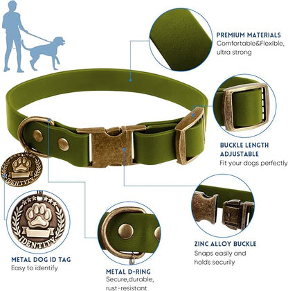 Wisedog Dog Collar and Leash Set, Waterproof Adjustable Puppy Collars with Cute Tag 6FT Dog Leash with Poop Bag for Small Medium Large Dogs (L, Green)