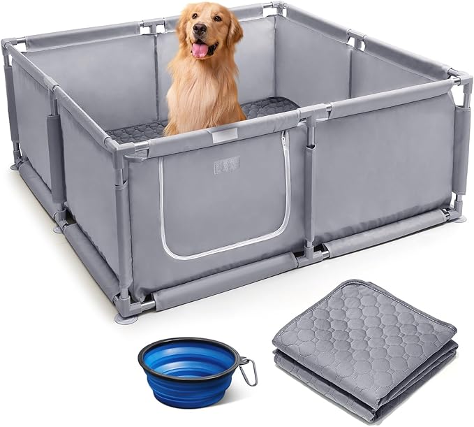 Whelping Box for Dogs and Puppies 48x48x18 inch Pet Whelping Box with Washable Pee Pads and Collapsible Dog Bowl for Medium Small Dogs