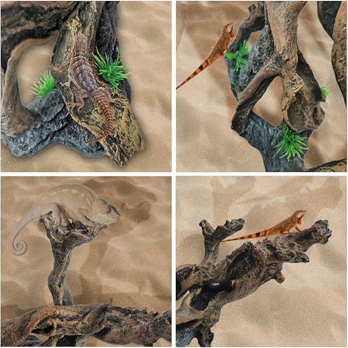 PINVNBY Resin Driftwood Aquarium Decoration Tree Branch Fish Tank Trunk Ornament Betta Log Reptile Climb with Holes for Shrimp Lizard Fish Gecko(3 PCS)