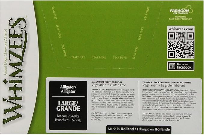 Whimzees Paragon Alligator Dental Chews for Large Dogs, 30 CT