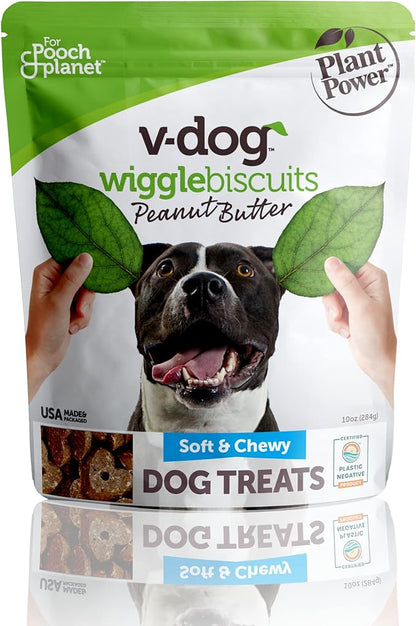 V-Dog Vegan Wiggle Biscuit Organic Dog Treats, Peanut Butter, 10 Ounce, Superfoods