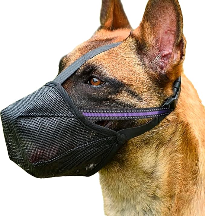 Dog Muzzle - Soft Mesh Muzzle for Small Medium Large Dogs Labrador German Shepherd - Adjustable Puppy Muzzles for Scavenging Biting Licking and Chewing - Allows Panting and Drinking (L)