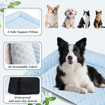 Dog Cooling Mat - Thicken Ultra-Comfortable & Machine Washable, Foldable Design Cooling Mat for Dogs, Crates & Indoor Use | Supports up to 45 lbs (Blue, L 32''*20'')