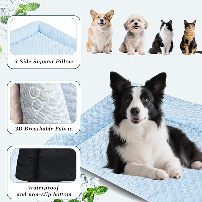 Dog Cooling Mat - Thicken Self-Cooling Pad for Small Dog & Cat, Ultra-Comfortable & Machine Washable | Foldable Design Cooling Mat for Dogs, Crates & Indoor Use (Grey, M 24''*14'')