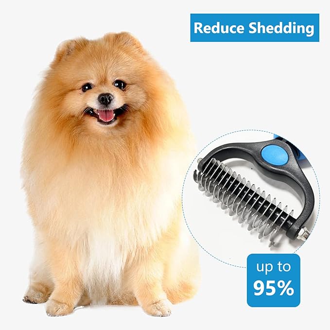Shudyear Dog Grooming Brush and Metal Comb, Pet Grooming Brush, Cat Brush Deshedder Brush Dogs Shedding Tool for Long matted Haired Pets