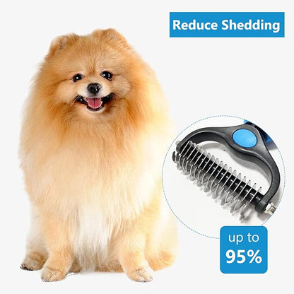 Shudyear Dog Grooming Brush and Metal Comb, Pet Grooming Brush, Cat Brush Deshedder Brush Dogs Shedding Tool for Long matted Haired Pets