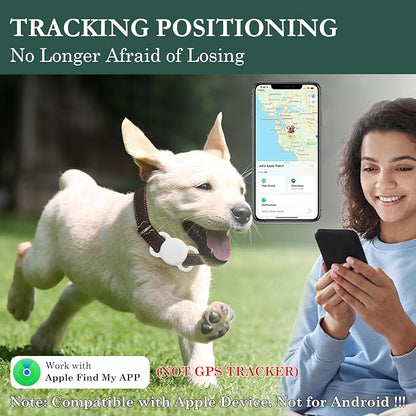 Dog Tracker with Collar Holder, Smart Pet Tracker, MFi Certificated Tracking Device, Waterproof Bluetooth, No Monthly Fee, Works with Find My, Not GPS Tracker (iOS Only) (White, M)