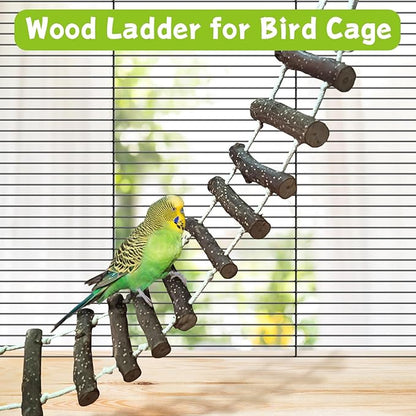 BNOSDM Wooden Bird Ladders Parrot Bridge Rope Ladder Bird Toy Pet Climbing Ladder Parakeet Cage Accessories Suit for Budgie, Lovebird, Conure, Cockatoo, Finch