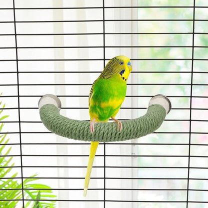 Hypeety Bird Perches Parrot U Shape Natural Wood Hemp Rope Stand Perch Bird Stick Paw Grinding Perch Birdcage Accessories Perch Standing Toy for Budgies Parakeet Cockatiel Conures