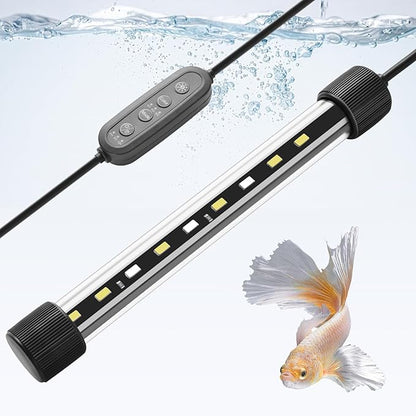 Dirvin 7inch Submersible Aquarium LED Light for Fish Tank, 24/7 Cycle Fish Tank Light with Timer, 9 LED Beads 3 Colors 3 Modes Brightness Adjustable, 3.5W