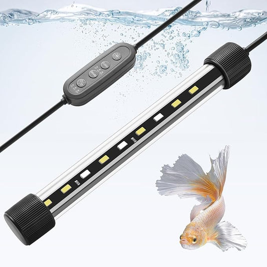 Dirvin 7inch Submersible Aquarium LED Light for Fish Tank, 24/7 Cycle Fish Tank Light with Timer, 9 LED Beads 3 Colors 3 Modes Brightness Adjustable, 3.5W