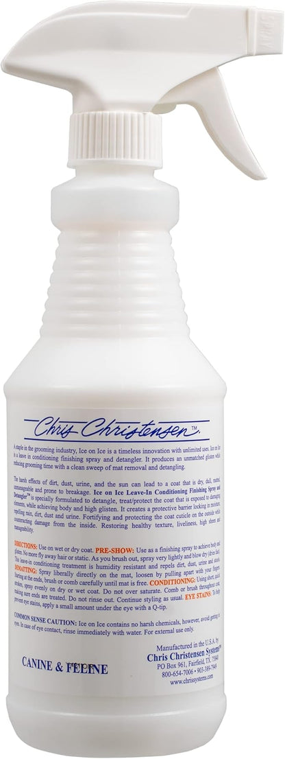 Chris Christensen Detangle and Finishing Spray + Dog Brush Bundle: Ice on Ice Detangler & Finishing Spray- Adds Elasticity & Strength + 27mm T-Brush- Stainless Steel Pins