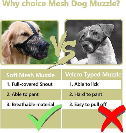 Dog Muzzle for Large Dogs, Soft Mesh Dog Mouth Guard, Whongkidz Basket Muzzle Allow Drinking No Biting Chewing Dog Face Mask for Walking Dogs That Eat Everything (Black, L)