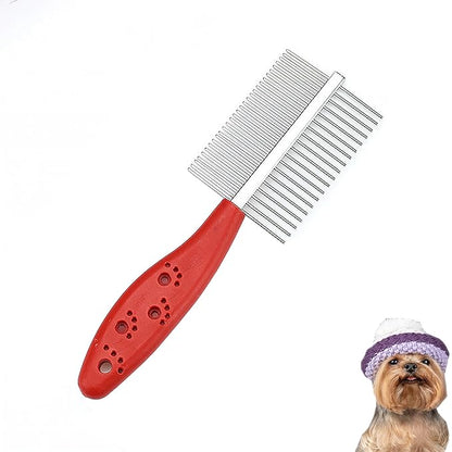 Dual Row Rubber Handle Dog Brush for Small Dogs -Grooming Tool for Puppies, Yorkies, Shih Tzus, Maltipoos & Maltese (Red)