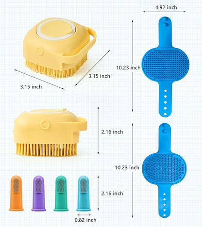 4PCS Dog Bath Brush Pet Massage Shampoo Brush Dog Scrubber for Dog Washing Brush Scrubber Pet Bath Massage Brush with Soft Silicone Bristles for Dog Cat Grooming Cleaning (Yellow Blue blue)