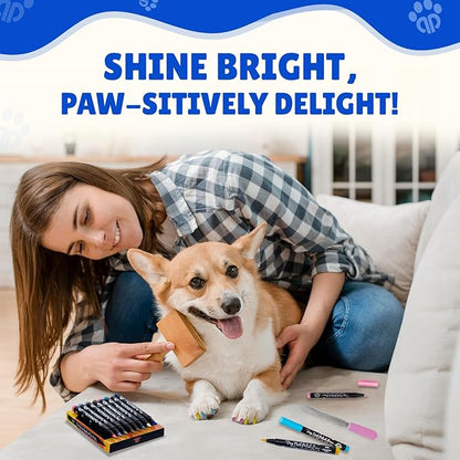 18 Metallic & Matte Colors Dog Nail Polish Pens Quick Dry with Dog Nail File, Non Toxic Glitter Dog Safe Nail Polish, Easy to Apply Pet Safe Accessories for Small and Large Puppies