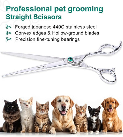 Dog Grooming Straight Scissors 7.5 inch Professional Pet Shears Made Of Japanese Advanced Stainless Steel Professional Grooming Scissors for Dogs Cats and Other Pets