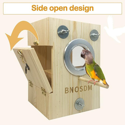 BNOSDM Parakeet Nesting Box Transparent Bird Breeding Nest Boxes Natural Wood Bird Cage (M)