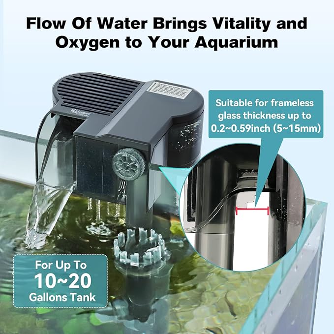 hygger Hang On Back Aquarium Filter, Small Fish Tank Filter Waterfall Filtration System, Adjustable Water Flow with Surface Skimmer, Replaceable Sponge Quiet Hanging Filter for Tank 10~20 Gal