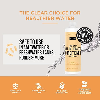 Aquarium Water Conditioner - Naturally Detoxifies and Removes Ammonia, Nitrite, Chlorine, and Chloramine from Saltwater and Freshwater (16 fl oz.)
