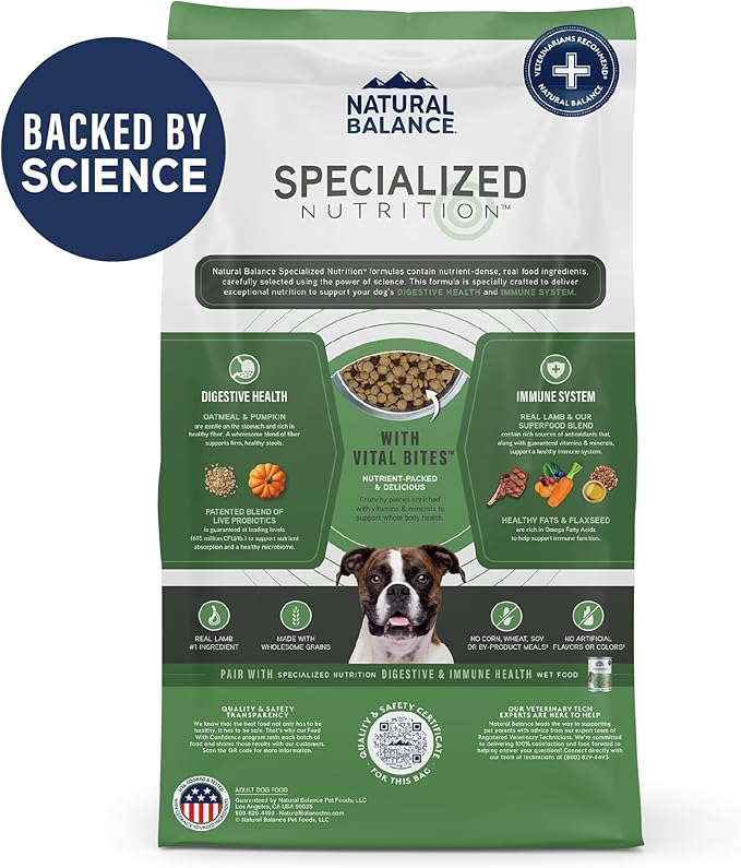 Natural Balance Specialized Nutrition Dry Dog Food with Lamb and Oatmeal for Dogs, Digestive & Immune Health Food, Natural Ingredients with Added Vitamins & Minerals - 3.5 lbs