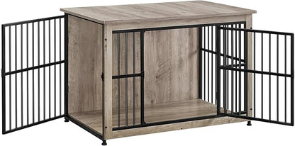 Feandrea Dog Crate Furniture, 38.6" Side End Table, Modern Kennel for Dogs Indoor up to 70 lb, Heavy-Duty Dog Cage with Enclosed Base, Double-Door Dog House, Greige UPFC023G01