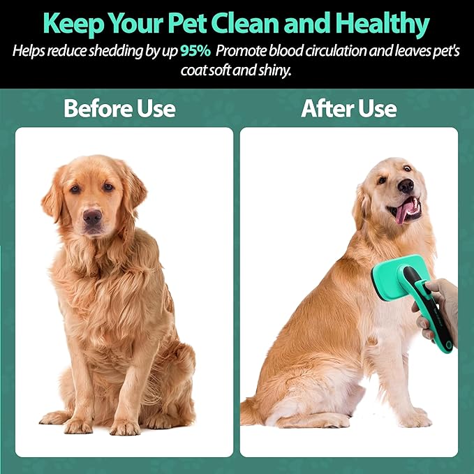 Dogs Self Cleaning Slicker Brush with Comb | Shedding & Grooming Tool | Gentle on Sensitive Skin | Removes Loose Fur, Undercoat, Mats | Suitable for Large, Medium, Small Breeds.