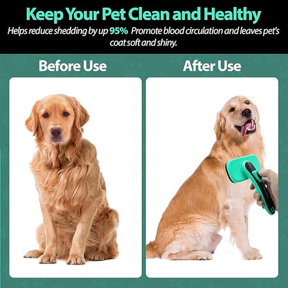 Dogs Self Cleaning Slicker Brush with Comb | Shedding & Grooming Tool | Gentle on Sensitive Skin | Removes Loose Fur, Undercoat, Mats | Suitable for Large, Medium, Small Breeds.