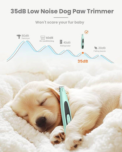 Dog Paw Trimmer with LED Light, Ultra-Low Noise Paw Trimmer for Dogs, Cordless Dog Clippers for Grooming with LED Display, Type-C Rechargeable Pet Clippers for Pads, Ears, Eyes, Face, Rump