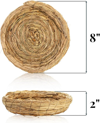 6 Packs Woven Straw Bird Nests, 8" Handmade Flat Base Spawning Nest, Small Animal Breeding Bed Hatch House Cage Accessories for Dove Pigeon Parrot Cuckoo Sparrow Rabbits Chinchillas Hamster