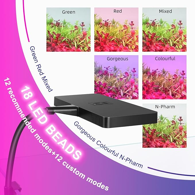 Smart 9W Aquarium LED Light, Nano Clip lamp for Aquarium Plant Growth,RGB Full Spectrum Aquarium Light,APP Control Adjustable Terrarium Light,