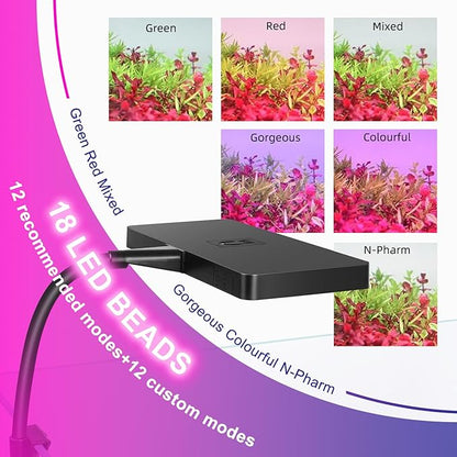Smart 9W Aquarium LED Light, Nano Clip lamp for Aquarium Plant Growth,RGB Full Spectrum Aquarium Light,APP Control Adjustable Terrarium Light,
