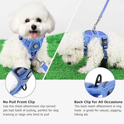 Dog Harness Small Sized Dog, No Pull Pet Harness with 2 Leash Clips, Adjustable Soft Padded Dog Vest Harnesses, Reflective No-Choke Pet Oxford Vest