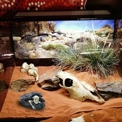 Skull Aquarium Fish Reptile Tank Decoration Resin Cave House Skeleton Small Pet Decorative Landscape Terrarium Ornament Halloween Décor for Snake Lizard Spider Tanks