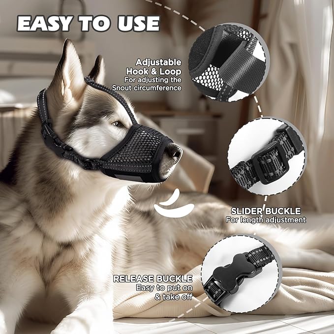 Dog Muzzle,Soft Mesh Muzzle for Small Medium Large Dogs to Prevent Biting,Pets Muzzle for Chihuahua Poodle Husky Labrador Retriever, Breathable Drinkable Adjustable for Chewing Grooming(S)