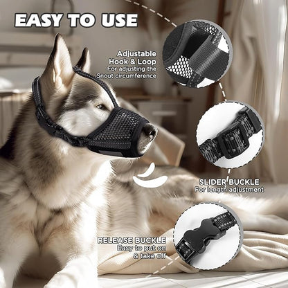 Dog Muzzle,Soft Mesh Muzzle for Small Medium Large Dogs to Prevent Biting,Pets Muzzle for Chihuahua Poodle Husky Labrador Retriever, Breathable Drinkable Adjustable for Chewing Grooming(M)