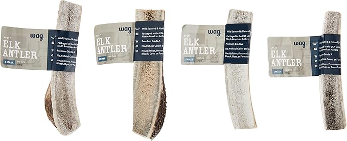 Amazon Brand – Wag Split Elk Antler, Naturally Shed, Small (Best for Dogs Under 15 lbs) (Pack of 4)