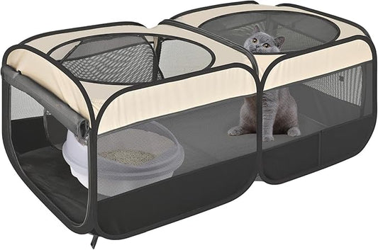 2-in-1 Dog Playpen 46.5''Pop Up Cat Pet Playpen, Assembly-Free Indoor Outdoor Kitten Enclosure, Kitten Pen Cat Cage Portable Puppy Tent Crates Kennel for Small Animals(No Divider, Unified Space)