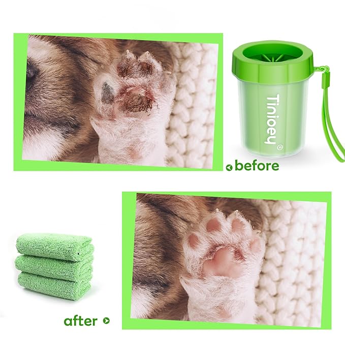 Dog Paw Cleaner for Small Dogs (with 3 Absorbent Towels), Dog Paw Washer, Muddy Paw Cleaner, Pet Foot Cleaner (Small, Green)