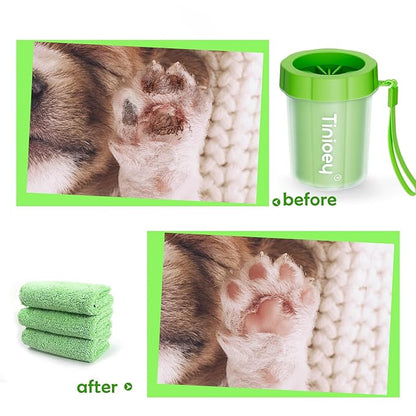 Dog Paw Cleaner for Small Dogs (with 3 Absorbent Towels), Dog Paw Washer, Muddy Paw Cleaner, Pet Foot Cleaner (Small, Green)