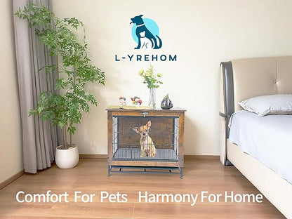 Dog Crate Furniture for Small Dogs, Decorative Wooden Dog Kennel Cage House Indoor for Puppy Pet with Tray Cushion Foldable Top, Storage Playpen, End Side Table,Small,25" L,Rustic Brown